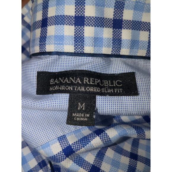 Medium Banana Republic blue plaid mens cotton shirt #13 - Picture 4 of 5